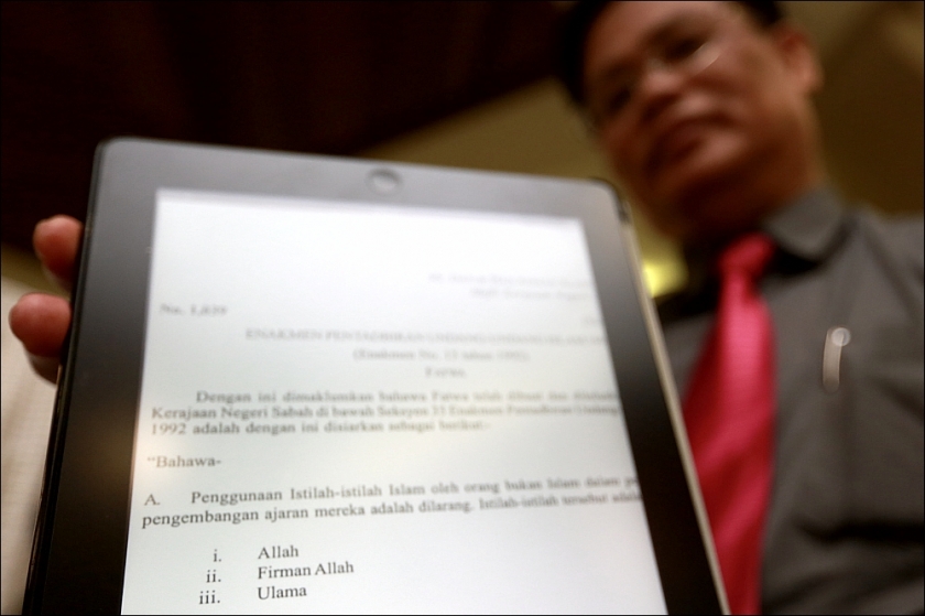 PKR MP Darell Leiking claimed that non-Muslims in the state are largely unaware that commonly used Arabic words such as God or 'Allah' and 'Injil' (Gospel) are included in the list of words may be prohibited to them. Photo: themalaymailonline.com