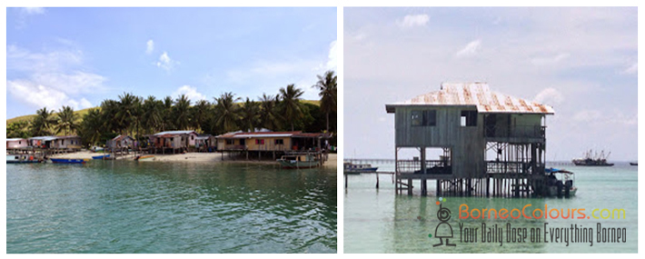 Pic- left: Tigabu island beach was once a sea turtle nesting site, now thriving sea cucumber ranching island   Pic-right:  poachers was seen passing by from this abandoned jetty house and by the crews of the trawlers mooring at the end of the island near to General Operation Forces (military point) at Tigabu